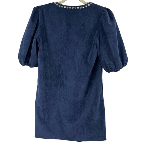 Sachin & Babi Tripp Corduroy Mini Dress Navy Blue Studded Leather Trim Small - Picture 8 of 11